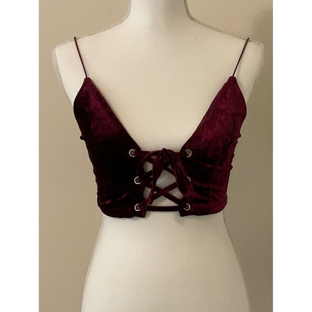 Tobi Red Wine Velvet sexy tie up top XS